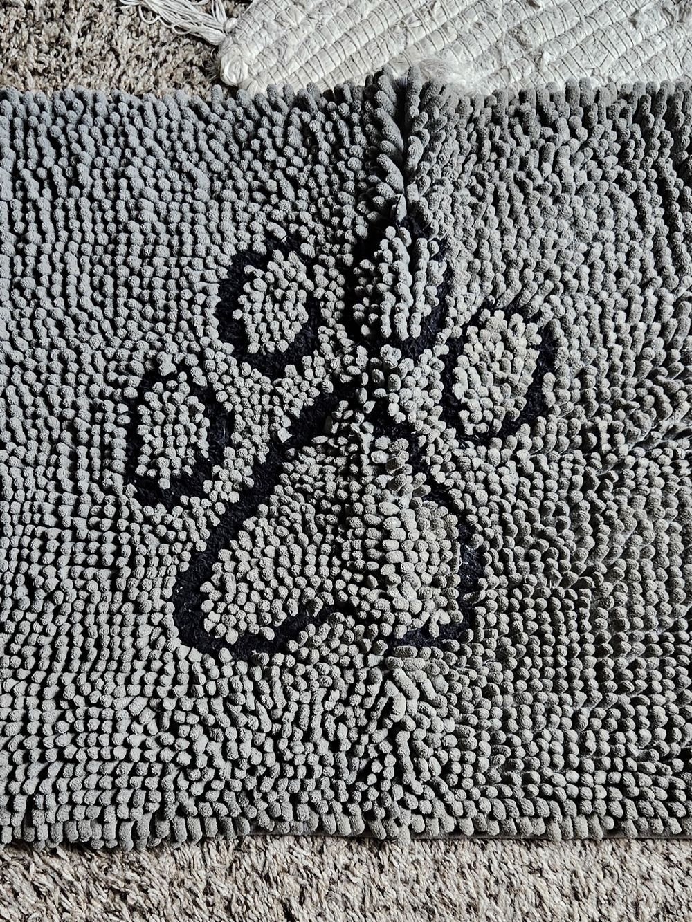 31 X19 Gray Paw Print Dog Mat - Plush Chenille Pet Rug